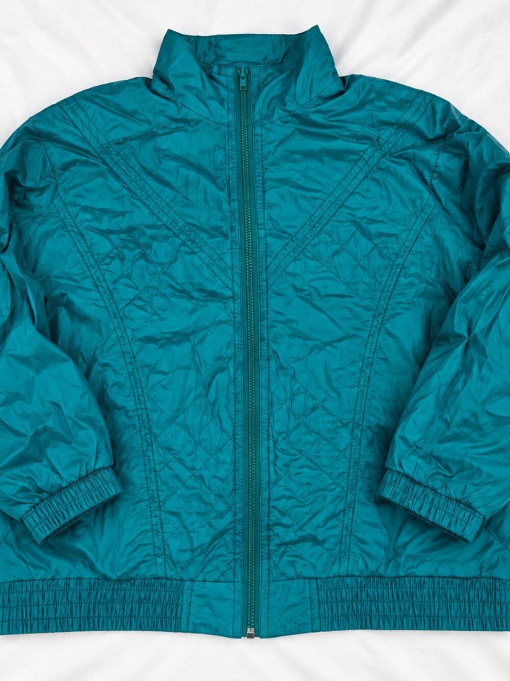 Vintage Bocoo Teal Windbreaker Jacket Small Quilted Seamed Retro 90s